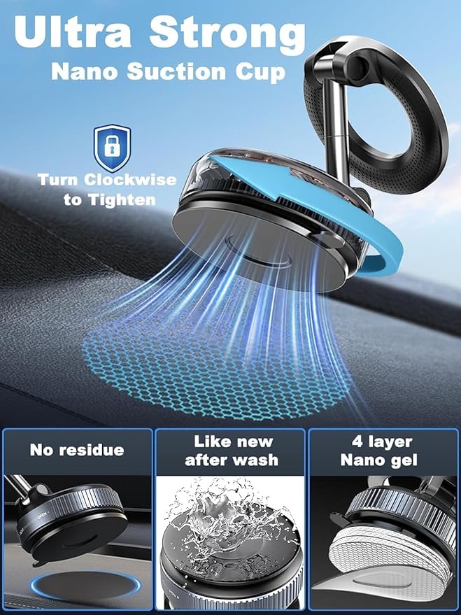 2026 Upgraded Vacuum Magnetic Car Phone Holder 360° Reinforced 96LBS Ultra Suction Cup Phone Mount for MagSafe Cell Phone Holders for Your Car/Gym/Mirror Mount for iPhone & Android