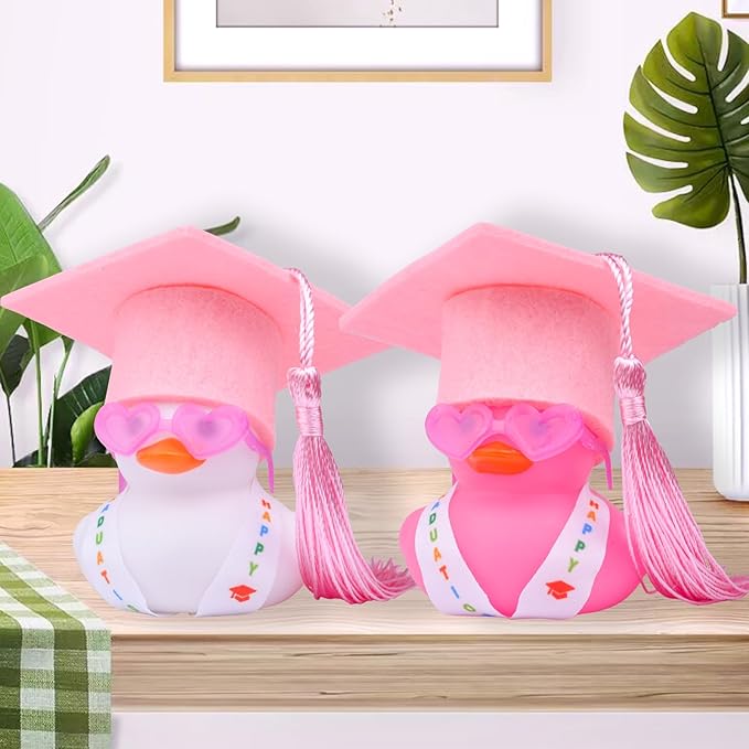 Graduation Rubber Duck Car Ornaments, Duck Car Dashboard Decorations for Graduation Gift with Mini Sunglasses Graduate Hat and Sash