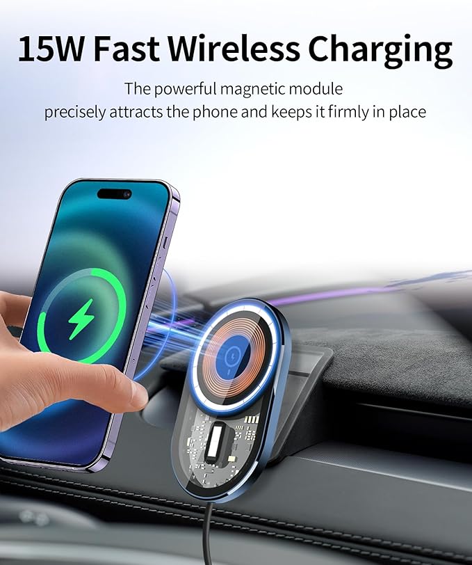 Wireless Charging car Phone Holder for Tesla Model Y 2025 Tesla Model 3 2024 2025 Auto Accessories Navigation Bracket Interior Decoration Mobile Cell Phone Mount, 360° Rotation