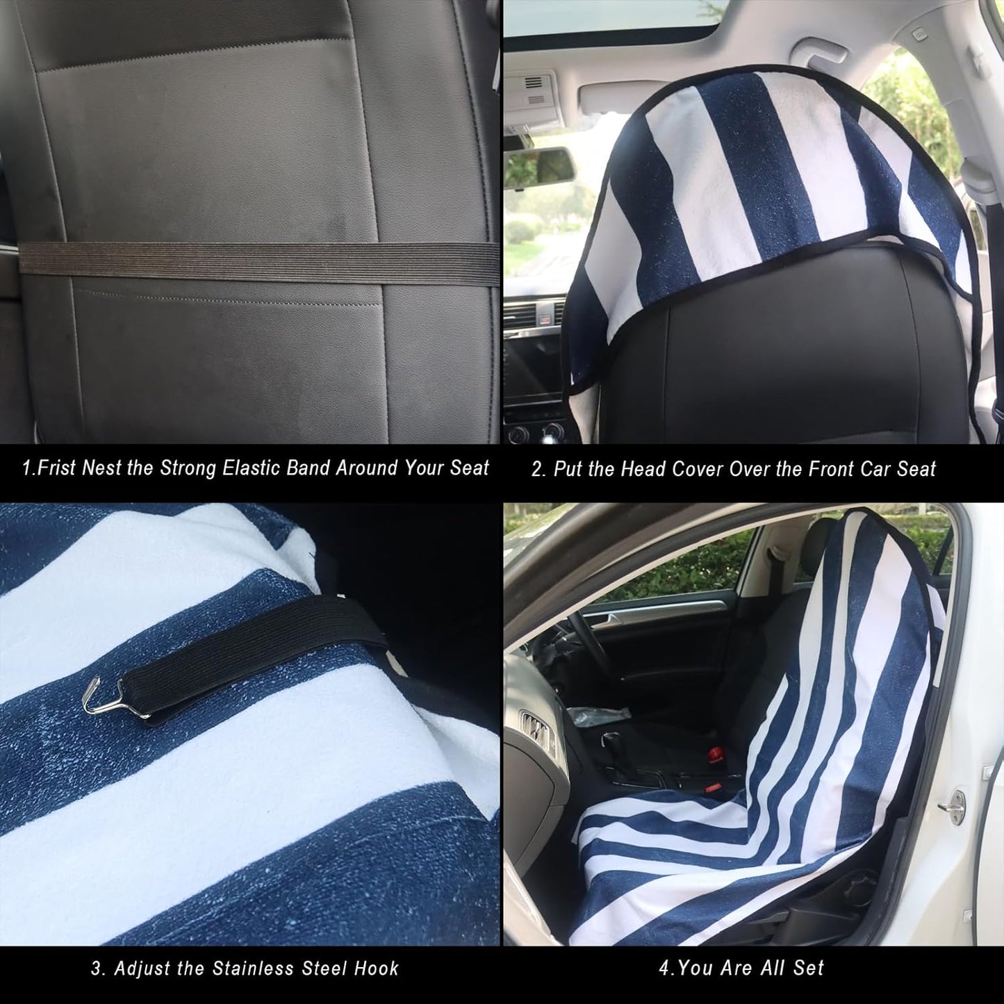 Car Seat Cover Protector Front Seats,for Gym Workout,Running,Swimming,Beach and Hiking,Waterproof Sweat Towel Bucket Seat Covers for Cars SUV Trucks (Blue Stripe, 2Pcs)