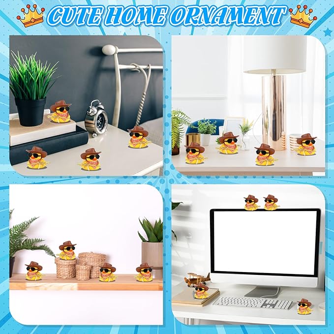 BOZILY Funny Cowboy Hat Rubber Duck Car Decor with Cowboy Hat Necklace Gun Scarf and Sunglasses - Mini Rubber Duckies with Accessories for Dashboard, Office & Home Decor
