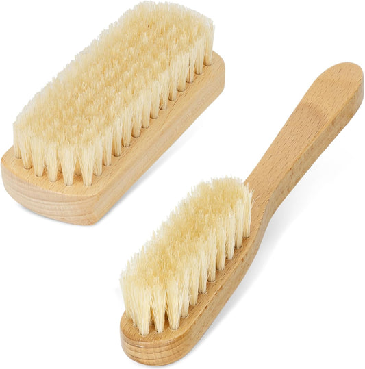 TAKAVU Leather & Upholstery Cleaning Brush Set, Pure White Boar Hair Bristle, to Clean Car Seats, Leather Sofas, for Alcantara, Interiors, Furniture, Boots, Shoes, Bags and More