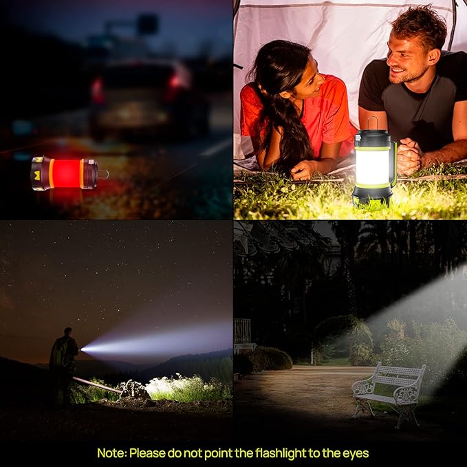 Rechargeable Flashlights Camping Lantern,6 Modes LED Bright Flashlight 3000mAh Battery, IPX4 Waterproof, Emergency Flashlight Lantern for Outdoor， Hurricane, USB Cable Included-1 Flashlight