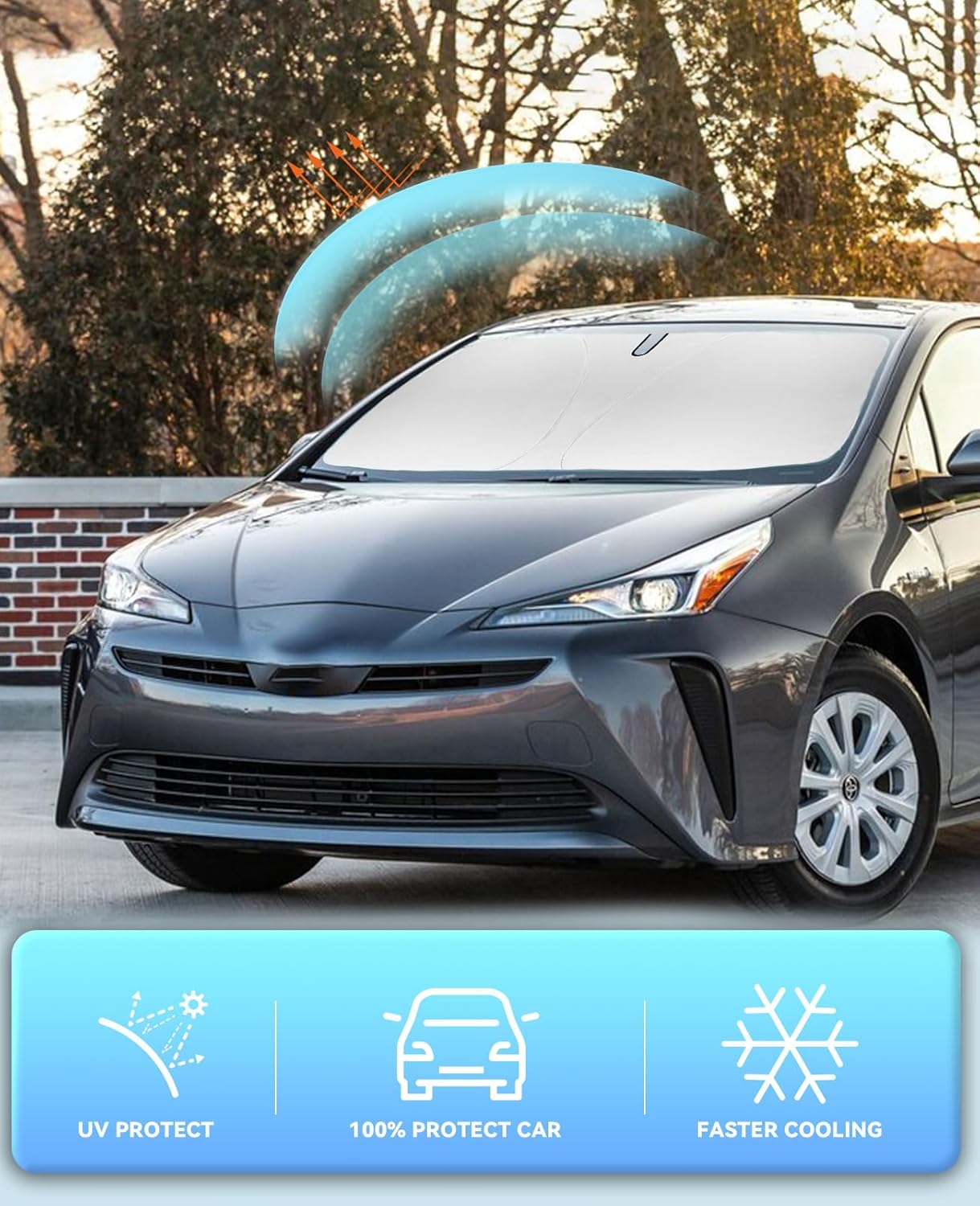 Sun Shade for Prius Hatchback Windshield Sunshades Cover Custom Fit 2010-2020 2021 2022 Toyota Prius Hatchback, Prius Prime Hatchback Accessories Front Window Shields Sun Visor Protector Block UV Ray