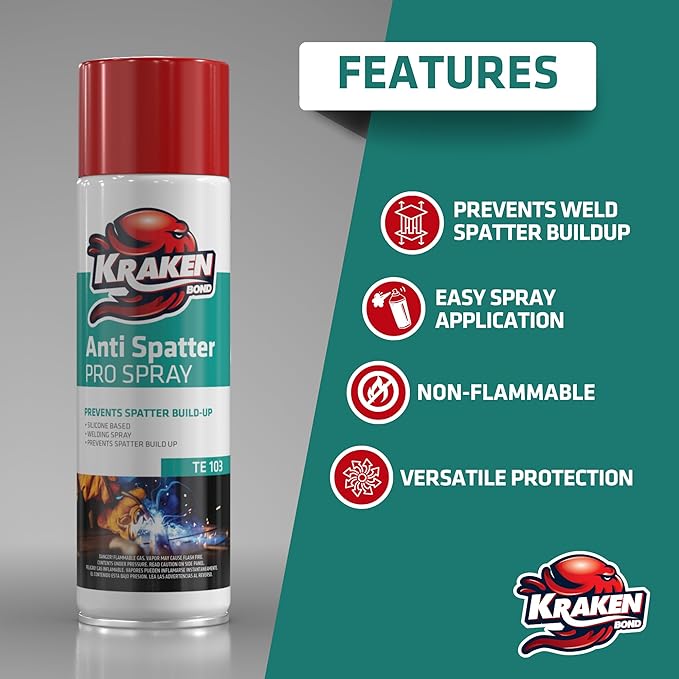 Kraken Bond Anti Spatter Welding Spray - (2x12oz) Anti-Splatter Aerosol Spray for MIG, TIG Tips, Protects Surfaces & Materials, Non-Flammable, Safe for Workpieces and Jigs, 2 Pack