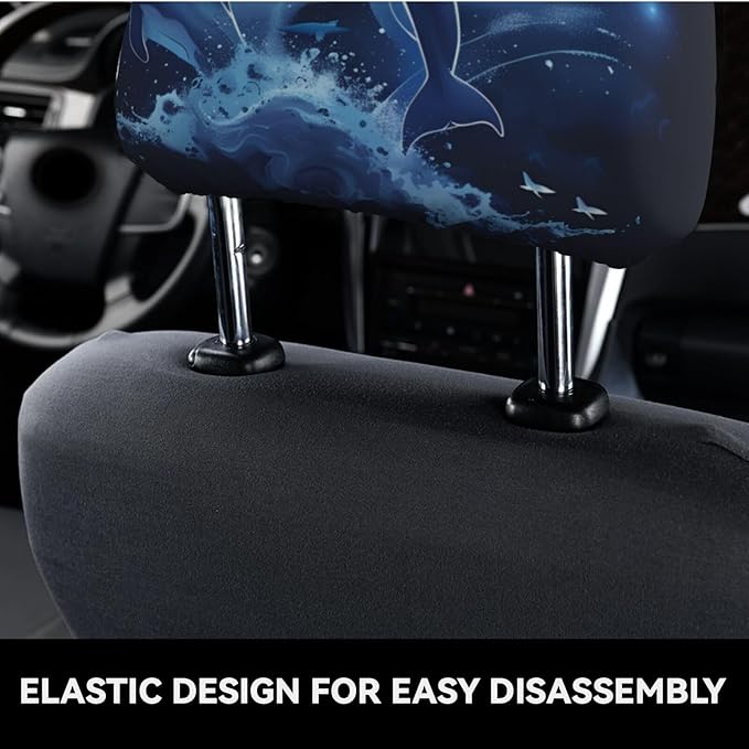 Dujiea 2 Pack Dolphin Moon Car Headrest Covers, Universal Soft Car Seat Head Rest Protector, Vehicle Accessories Fabric Headrest Cover for Cars Vans Trucks