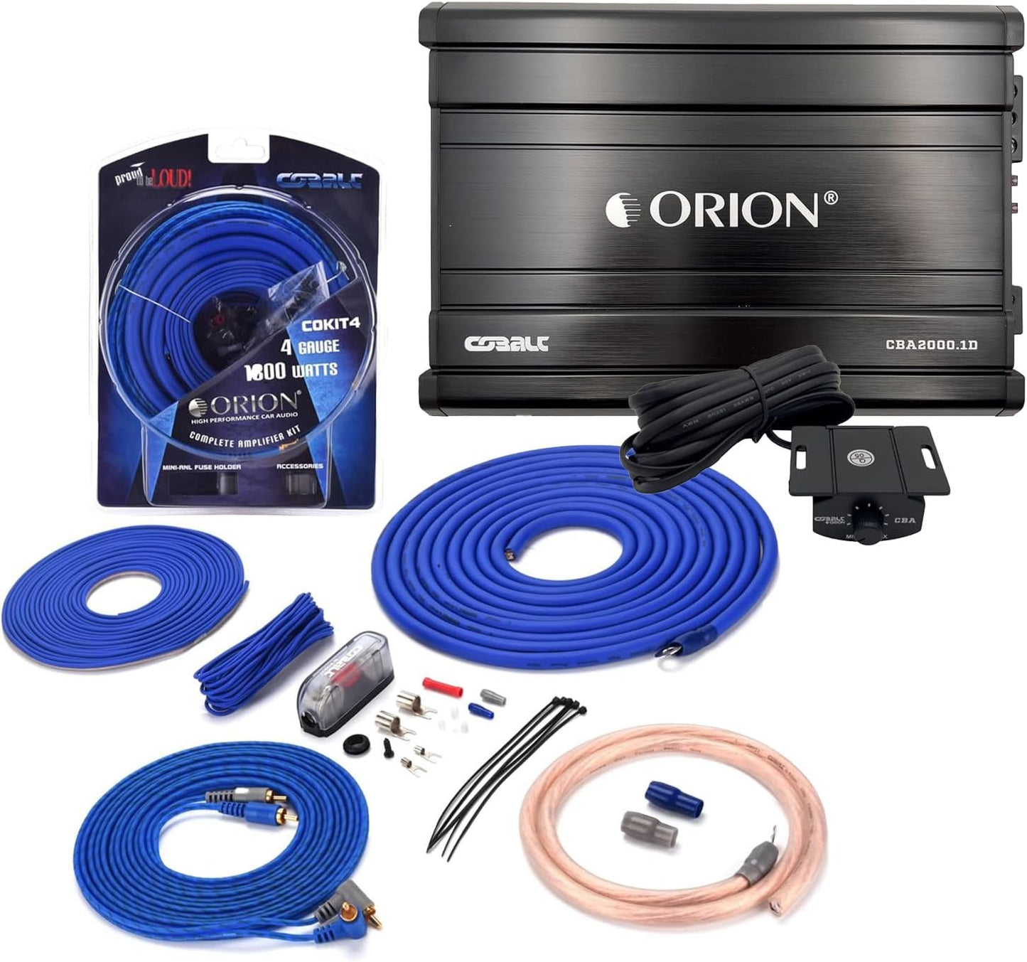 ORION CBA2000.1D Amp 2000W Max Amplifier + COKIT4 4GA Wiring Kit Combo for Car Audio VC Systems
