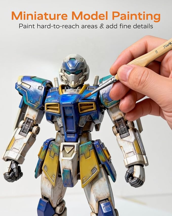 JUSART Detail Paint Brushes Set, 12 PCS Fine Tip Model Miniature Paint Brushes for Fine Detailing - Acrylic, Watercolor, Oil, Models, Rock Painting & Paint by Number - Triangular Handles (Wood)