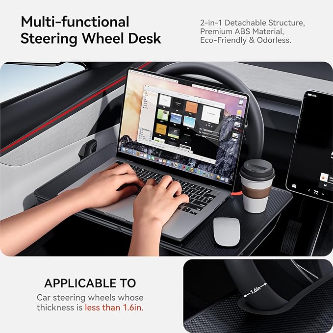 YONZEE 2-in-1 Car Steering Wheel Desk Tray & Car Seat Gap Filler Organizer ??Foldable Carbon Fiber Look Table for Laptop, Eating, Writing ??Universal Fit for Most Vehicles Orange