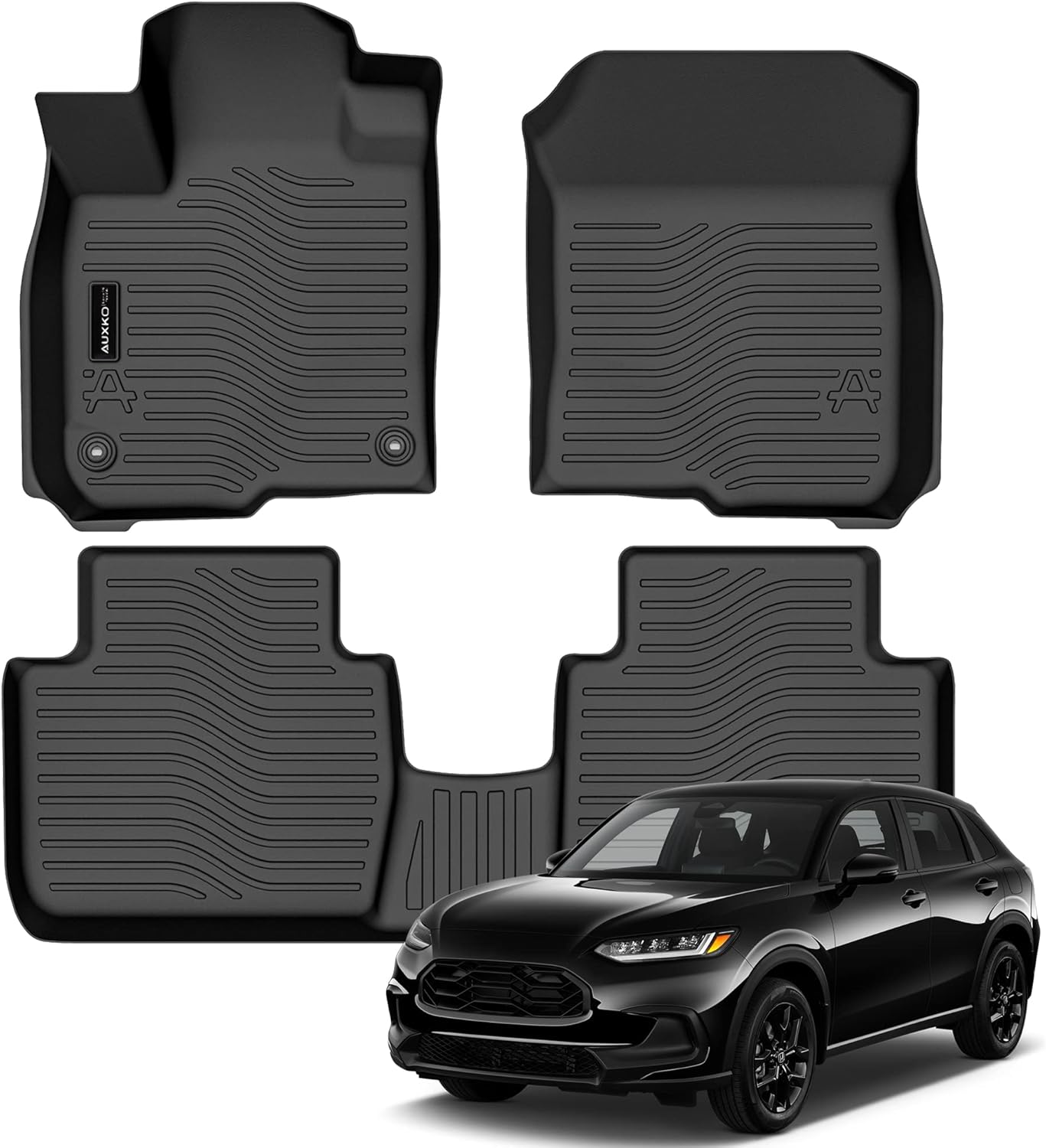 Auxko All Weather Floor Mats Fits for Honda HR-V Include Hybrid 2023 2024 2025 2026 TPE Rubber Liners All Season Guard Odorless Anti-Slip Mats for 1st & 2nd Row