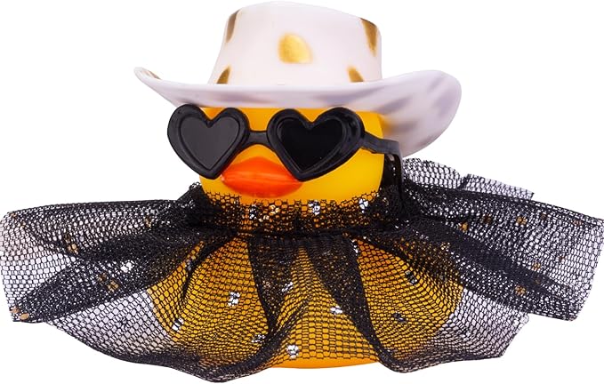 Rubber Duck Ornament - Cute Duck Car Dashboard Decoration Accessories with Mini Hat Sunglasses and Skirt