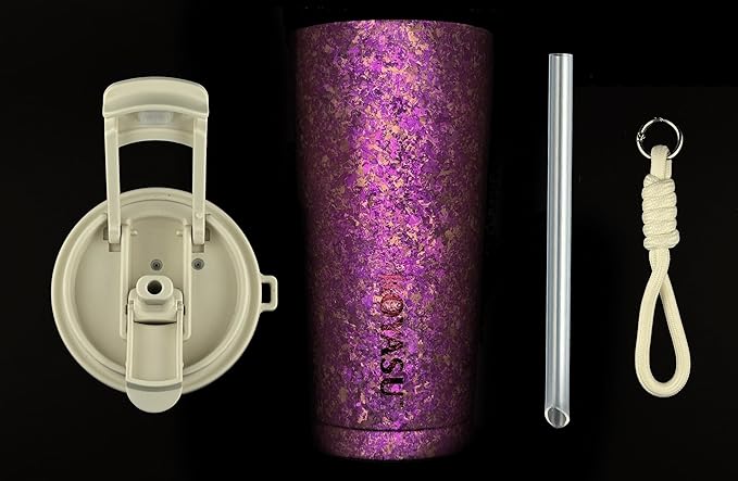 KOYASU 16oz Whole-Body Titanium Travel Mug – Double-Wall Insulated Cup, Leak-Proof Lid, Lightweight & Reusable, BPA-Free Tumbler, Wide Mouth, Durable, Hot 6H/Cold 24H, for Commute or Camping (Pink)