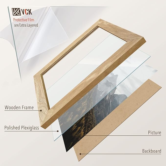 VCK 11x14 Natural Picture Frames 3 Pack, High-End Wood Wide Border Poster Frame, Multi-Directional Display Family Photos, Office Prints, Studio/Gallery/Home Artwork