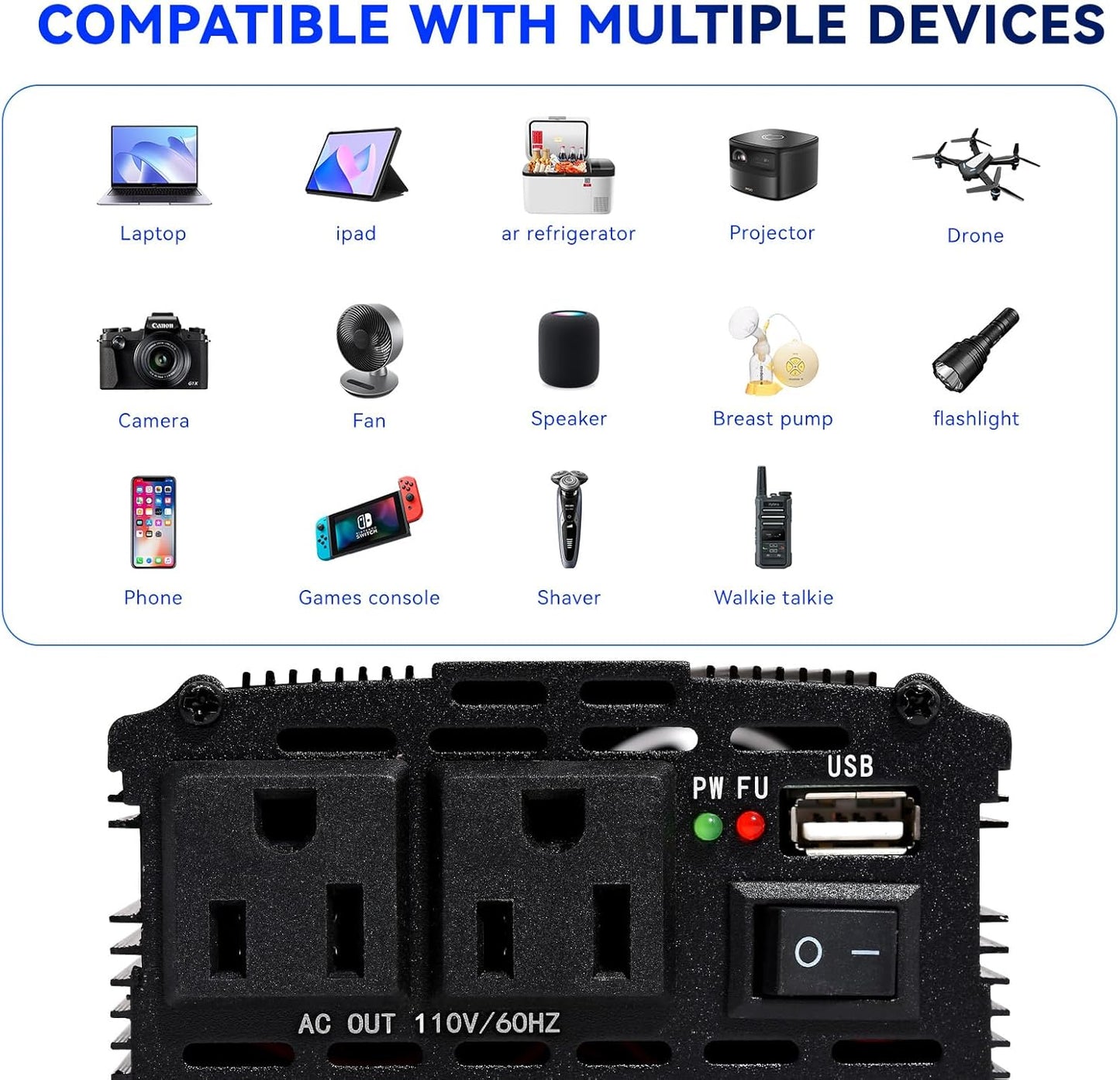 Power Inverter 500W Car Power Inverters,12 Volt Inverter Car Cigarette Inverter,12V DC to 110V AC Car Plug Adapter Outlet Converter for Laptop Vehicles Camping Road Trip Essentials Adults