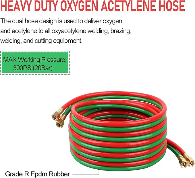 Oxygen Acetylene Hose 1/4-Inch × 100FT with 9/16”-18 B Fittings Welding Cutting Torch Twin Hose (100FT)