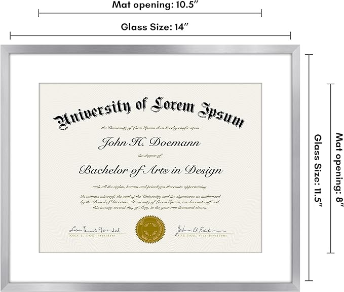 Americanflat 11.5x14 Diploma Frame with Shatter-Resistant Glass - Use as 8.5x11 Frame with Mat or Display 11.5x14 Document Without Mat - Legacy Collection - Certificate Frames for Wall - Silver