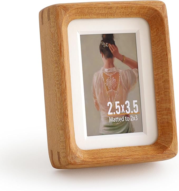 2.5x3.5 Natural Wood polaroid Picture Frame Matted to 2x3 with Plexiglass, Teak Solid Wood Small Photo Frame,For TableTop and Wall Mounting