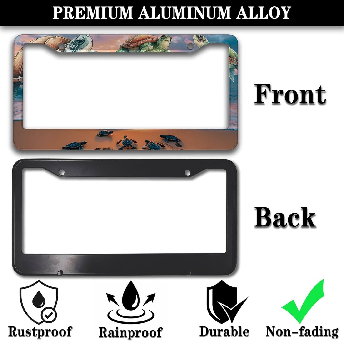 License Plate Frames Multicolor Fun License Plate Frame Protector Turtle Beach and Ocean Universal Aluminum Car Accessory 2 Pack with Screw Covers Set