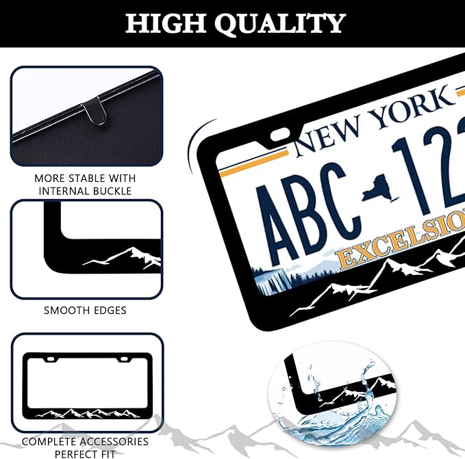 Mountains License Plate Frame - Mountain Raised Aluminum Metal License Plate Frames Holder, Rust-Proof Waterproof Car Decorative Tag Frames for Standard US 12x6 Inch
