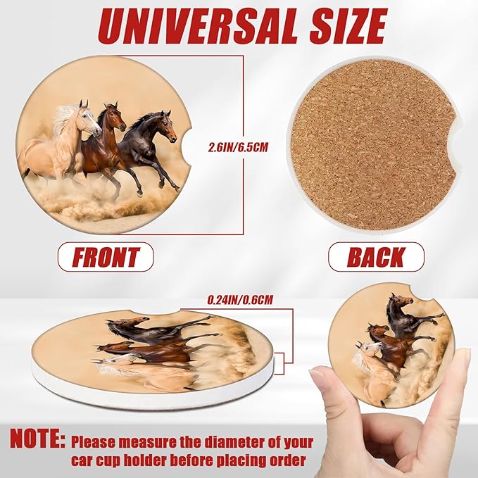 Running Horse Car Coasters for Cup Holders, Absorbent Ceramic Car Coaster Car Cup Holder Coaster Car Accessories for Women Men (2 Pack)
