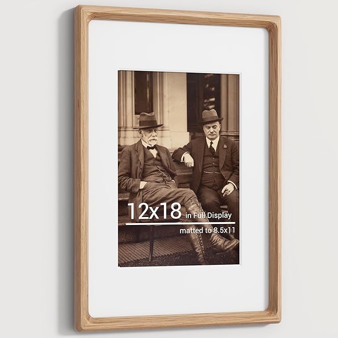 Heimlove 12x18 Picture Frames Natural Oak,Original Wood Hand Make Crafted Certificate Frame with Mat to 8.5x11 Graduation Picture Display,Family Picture,Wedding Picture,Diploma,Photo Wall Mounted