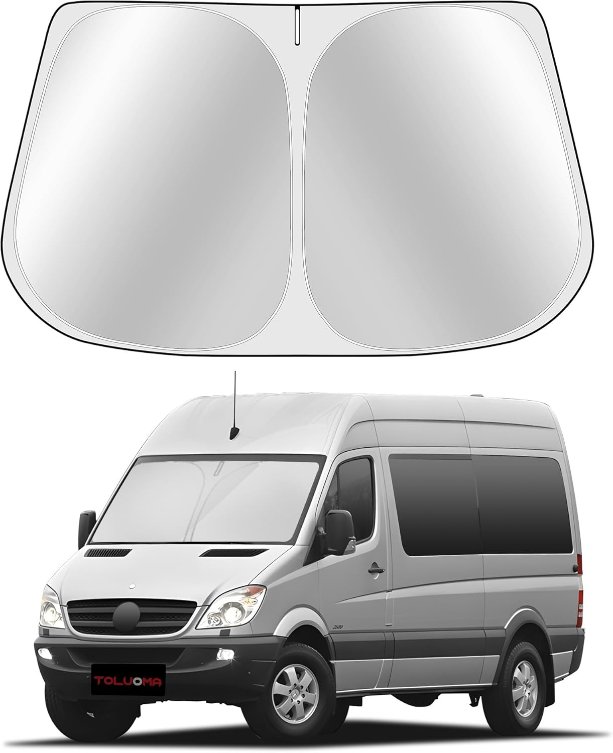 Custom Fit Windshield Sun Shade for Freightliner/Mercedes Benz Sprinter 1500 2500 3500 4500 2007-2025 - Full Coverage, 210T Reflective Fabric, Double-Layer Design Blocks 99% UV Rays