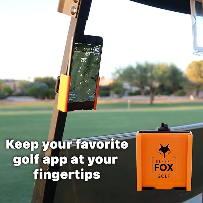 DESERT FOX GOLF Phone Caddy – Funny Quotes Golf Cart Phone Holder with Secure Strap for Hands-Free GPS & Golf Apps – Gifts for Men & Women