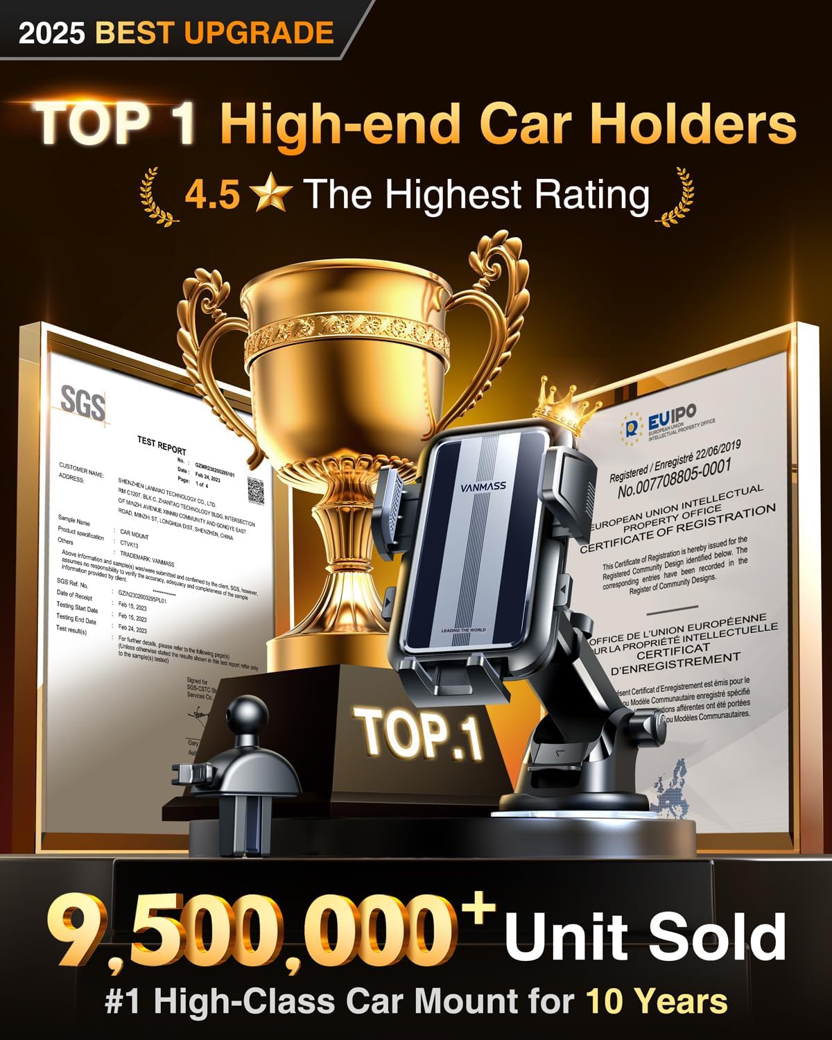 VANMASS 2025 True Upgrade [85+LBS] Phone Holders for Your Car [Strongest Suction & Clip] Cell Phone Mount Dashboard Windshield Vent Stand Cradle for iPhone 16 Pro Max 15 14 13 Android, Silver