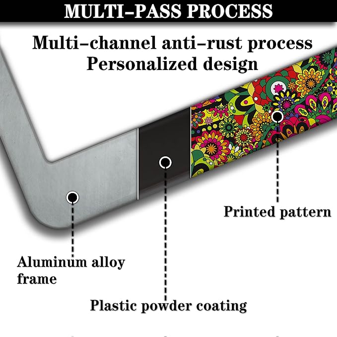 License Plate Frames Multicolor License Plate Frame Hippie Boho Floral Bright Color Folk Daisy Flower Universal Aluminum Car Accessory 2 Pack with Screw Covers Set