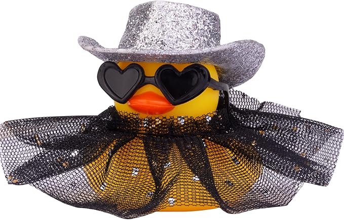 Car Rubber Duck Ornament Cute Duck Car Dashboard Decoration Accessories with Mini Hat Sunglasses and Skirt for Car Dashboard Decoration Accessories(C3)