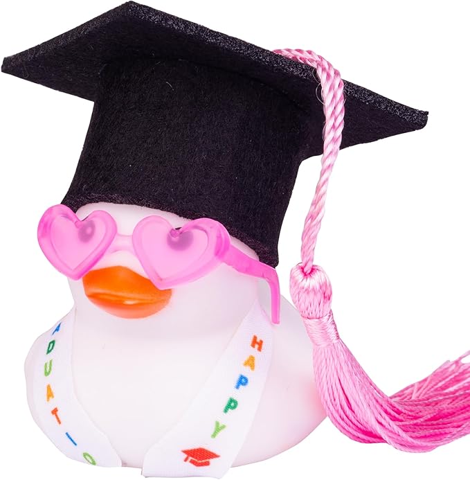 Graduation Rubber Duck Car Ornaments, Duck Car Dashboard Decorations for Graduation Gift with Mini Sunglasses Graduate Hat and Sash(G4)