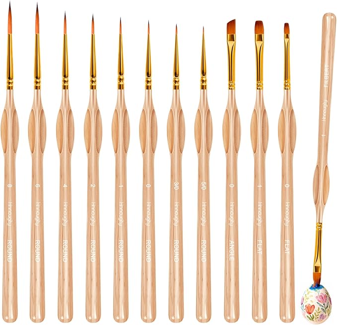 Miniature Paint Brushes Set 12pcs, Paint Brushes for Acrylic Painting, Art Supplies for Oil, Watercolor Detailing Models Rock Body Face Nail Drawing Artist Gifts, Triangular Handles Wood