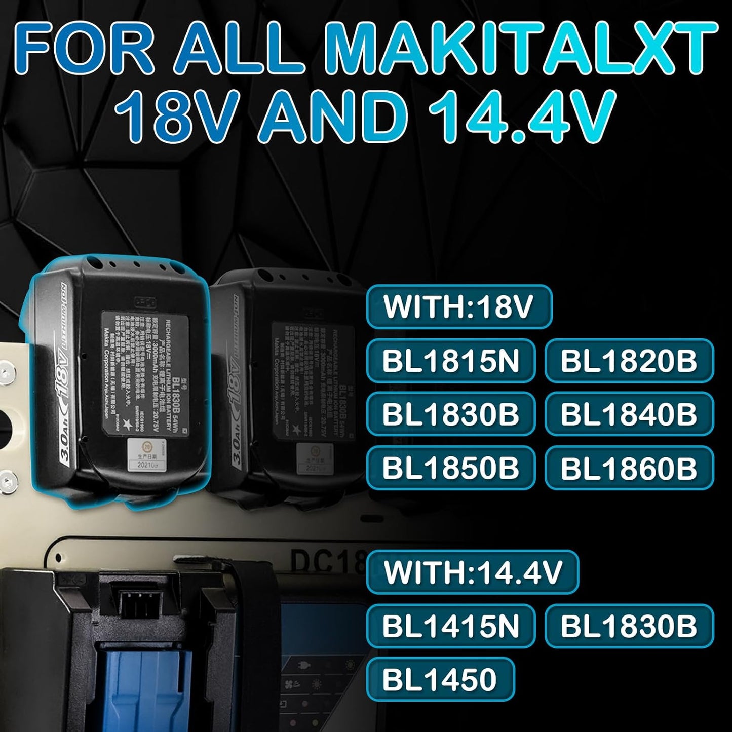 FETESNICE Wall Mount for Makita Battery Holder and DC18RD DC18RC Charger,6mm Thick Holder for Makita Wall Mount Charger,Perfect Organizer for Your Makita 14.4V/18V Tools and Accessories