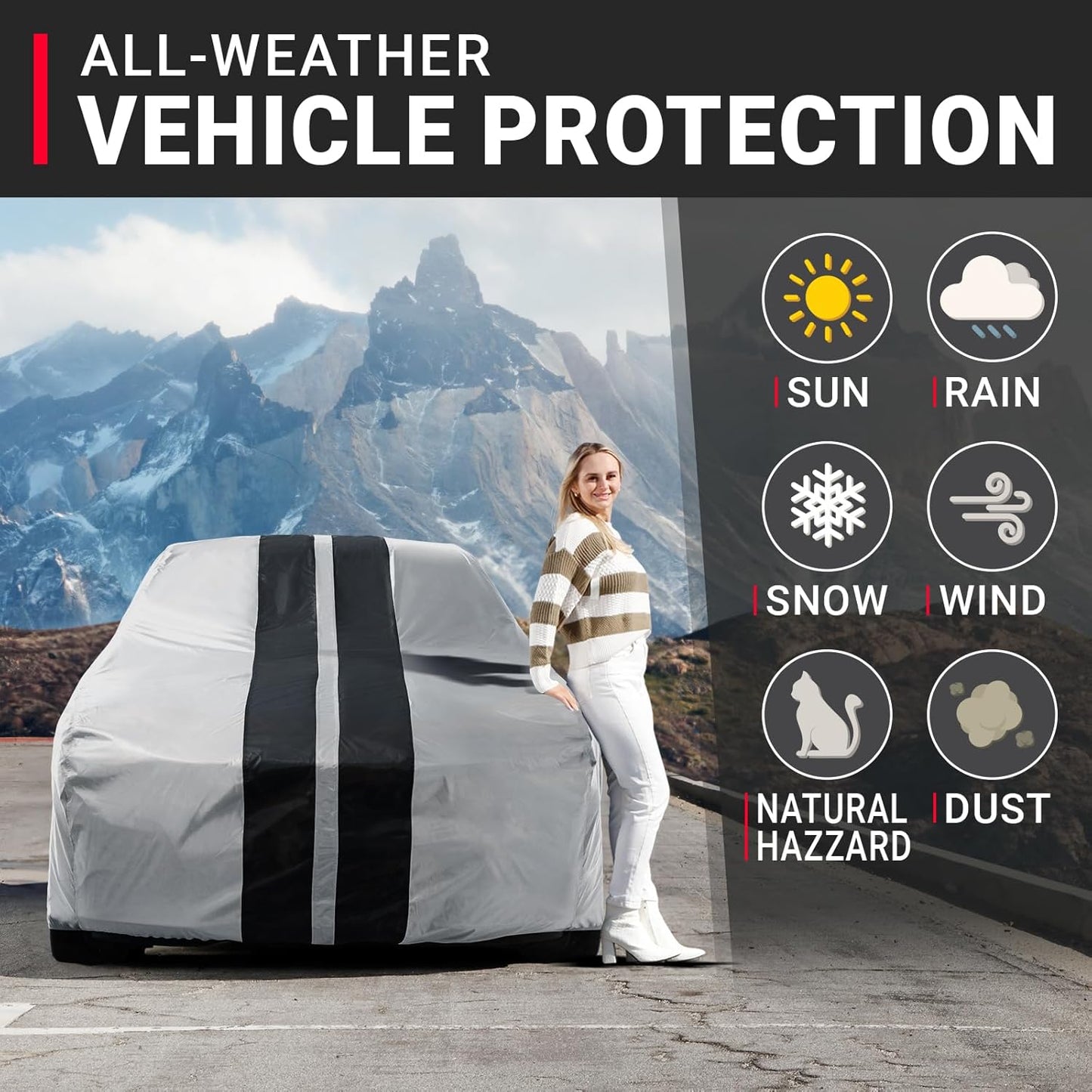 iCarCover Custom Car Cover for Pontiac Tempest 2-Door (1964-1970) Waterproof All-Weather Rain Snow UV Sun Protector Full Exterior Indoor Outdoor Car Cover (Stripe - Gray/Black)