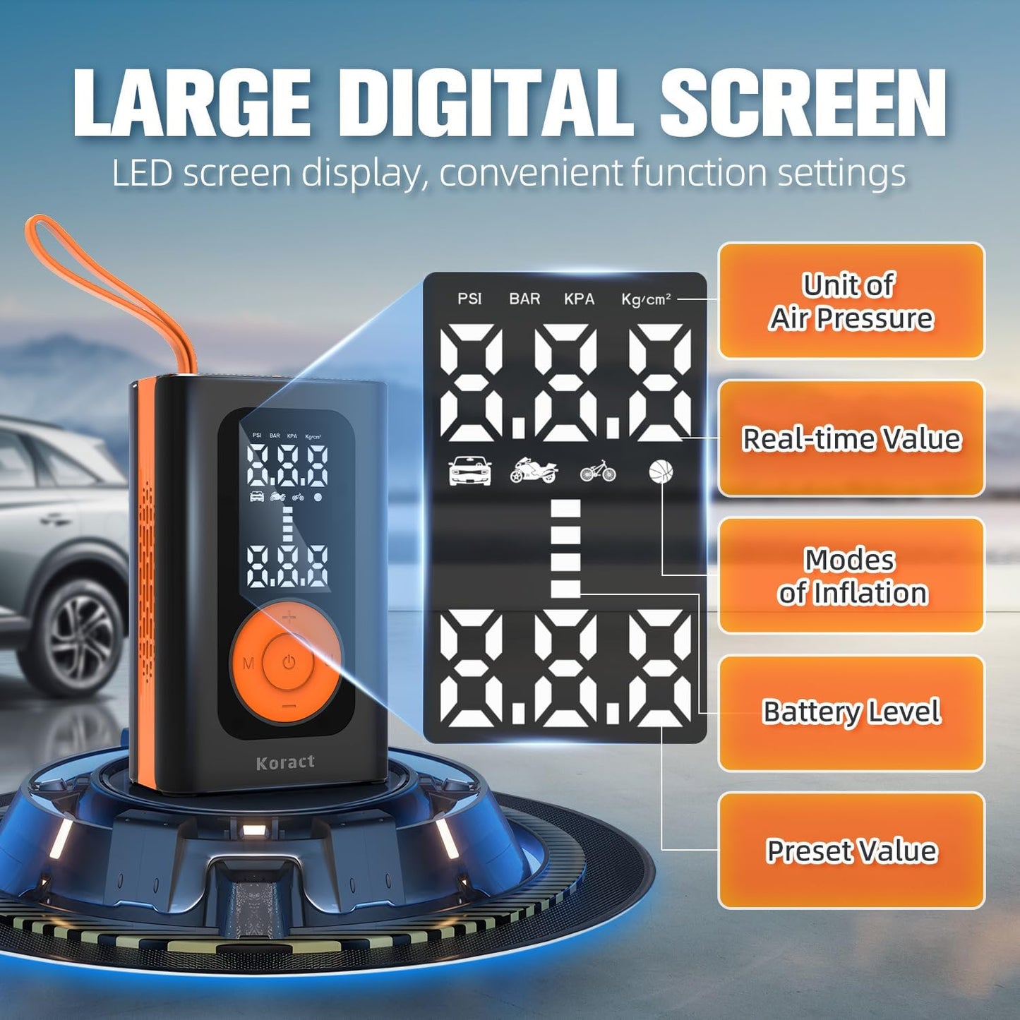 Tire Inflator Portable Air Compressor for Car Tires - 150PSI Cordless Air Pump with Pressure Gauge, LED Light & Auto Shutoff - Fast Pump for Motorcycle, Bike, Balls, Sports Equipment