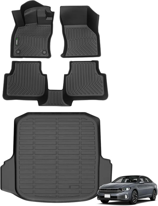ANBINGO® Floor Mats & Cargo Liner Set for Jetta 2019-2025 Waterproof Car Mats Guard Liners Front & Rear Rows Jetta Full Set-Black