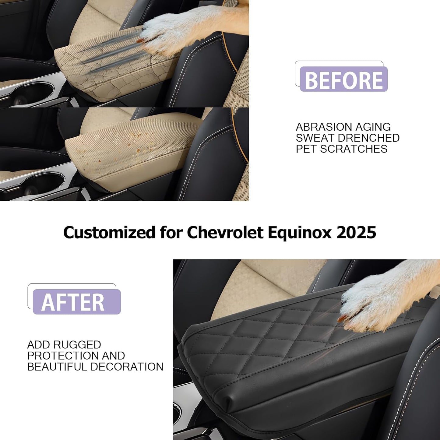 LUWU Center Console Cover Compatible with 2025 Chevrolet Equinox Accessories 2025 Equinox Armrest Cover Center Console Pad 2025 Equinox LT, ACTIV, RS Armrest Console Cover Soft Leather (Black B)