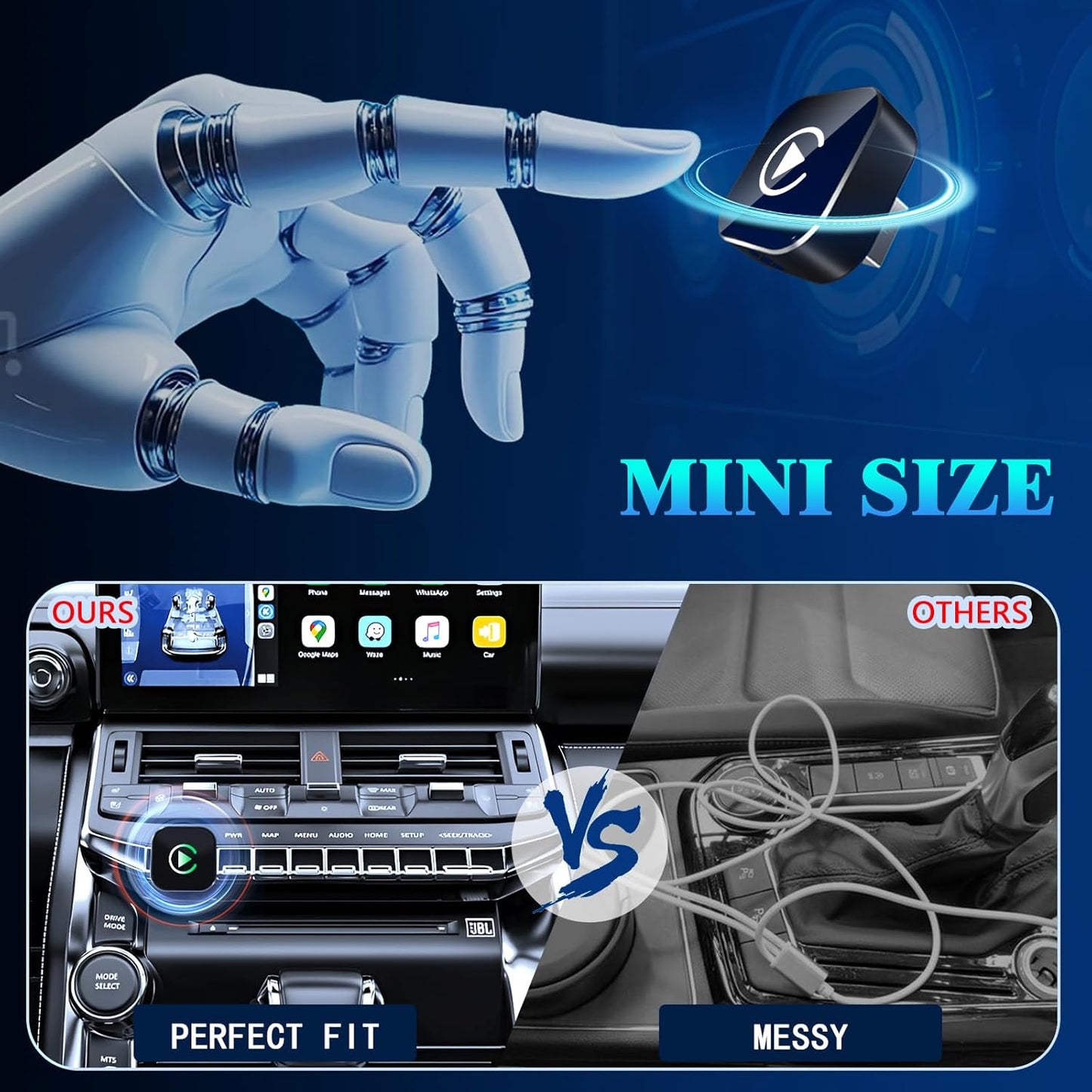 Wireless CarPlay Adapter for iPhone, 2025 Upgraded Wired to Wireless for Apple CarPlay, Mini USB Design Car Play Adapter with Type-C Extension, Plug and Play, Stable Connection & No Latency