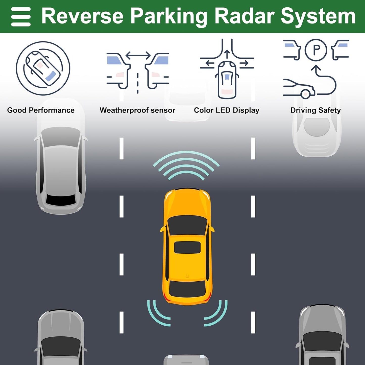 Motoforti Universal Car Auto Vehicle Reverse Backup Radar System Reverse Parking Sensors Alarm Buzzer Reminder Distance Detection Red 2 Parking Sensors
