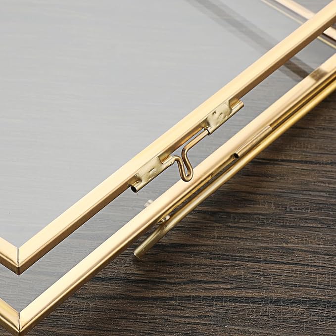 JUXYES Tabletop Business License Frame Brass License Certificate Display Frame, Double Glass Floating Diploma Frames, Desktop Golden Graduation Frames for 8.5x11 Certificate Business Licenses