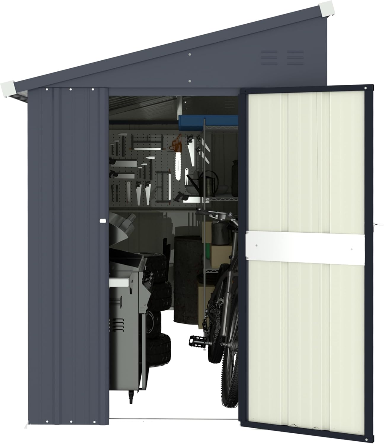 BlueWish 4'x10' Storage Shed, Outdoor Storage Shed with Vents, Galvanized Sloping Roof, Metal Tool Shed Small Shed for Tool Storage, Garbage,Pet House