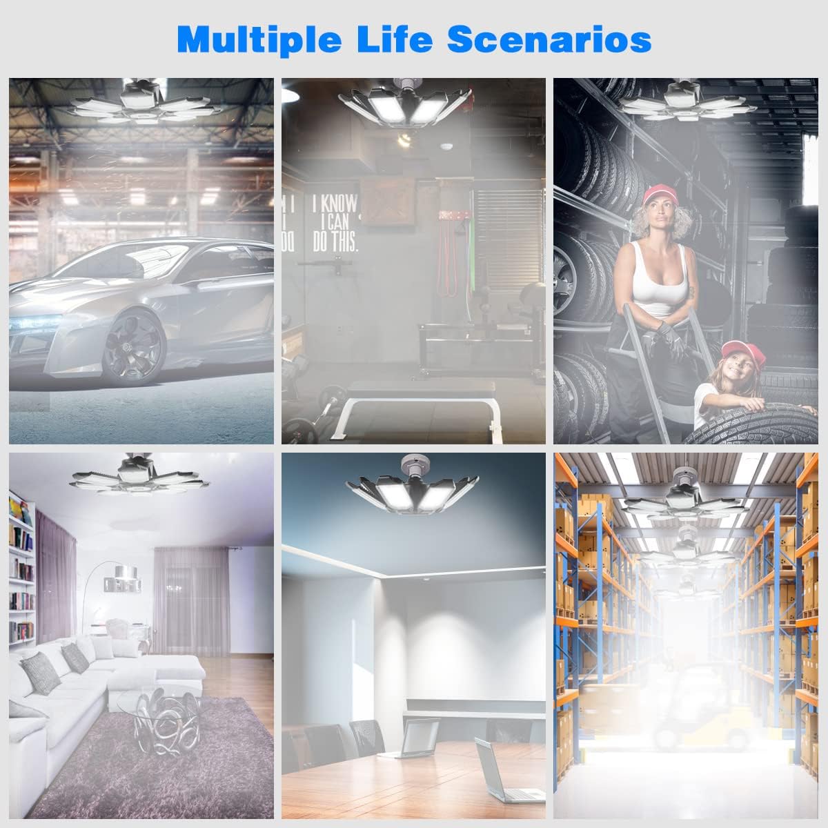 Garage Lights - 40000LM Super Bright Garage Lights Ceiling Led w/ 8 Deformable Panels Compatible for E26/E27 Screw in Socket Garage Lighting Bulb for Barn Basement Shops Attic - 2Pack