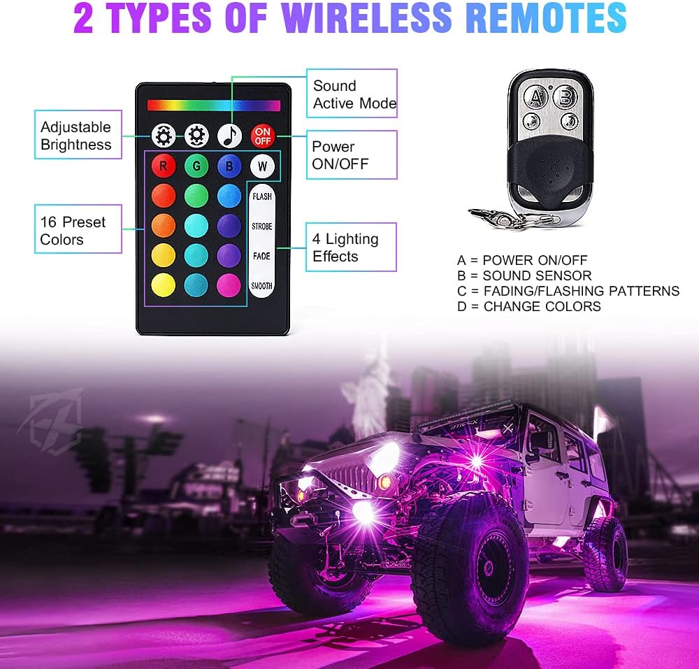 Xprite Jeep Rock Lights 10 Pods Wide Angle Bluetooth RGB LED Rocklights Kit, Multicolor Neon Lighting Footwell Underglow Kits w/Wireless Remote, Compatible Off-Road Trucks Cars UTV ATV SUV RZR