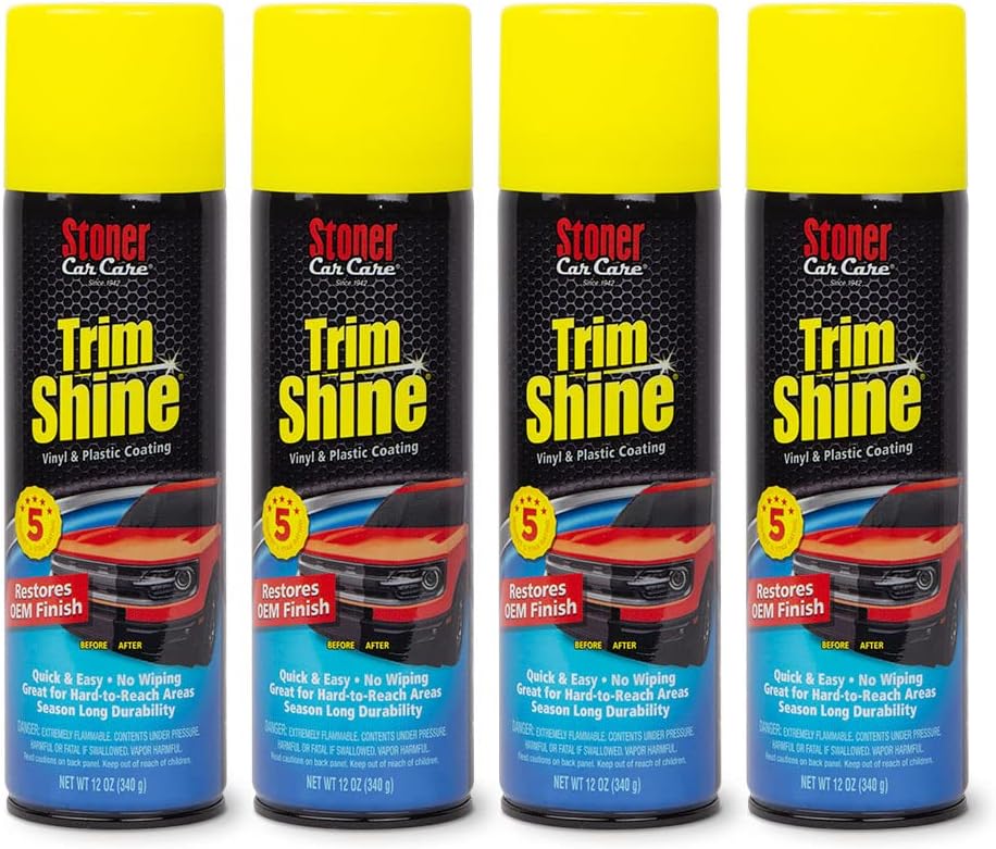 Stoner Car Care 91034-4PK Trim Shine – Vinyl and Plastic Protectant Coating for Interior & Exterior Car Detailing – Restores OEM Color, Adds Shine, UV & Water Protection – 12 Oz, Pack of 4