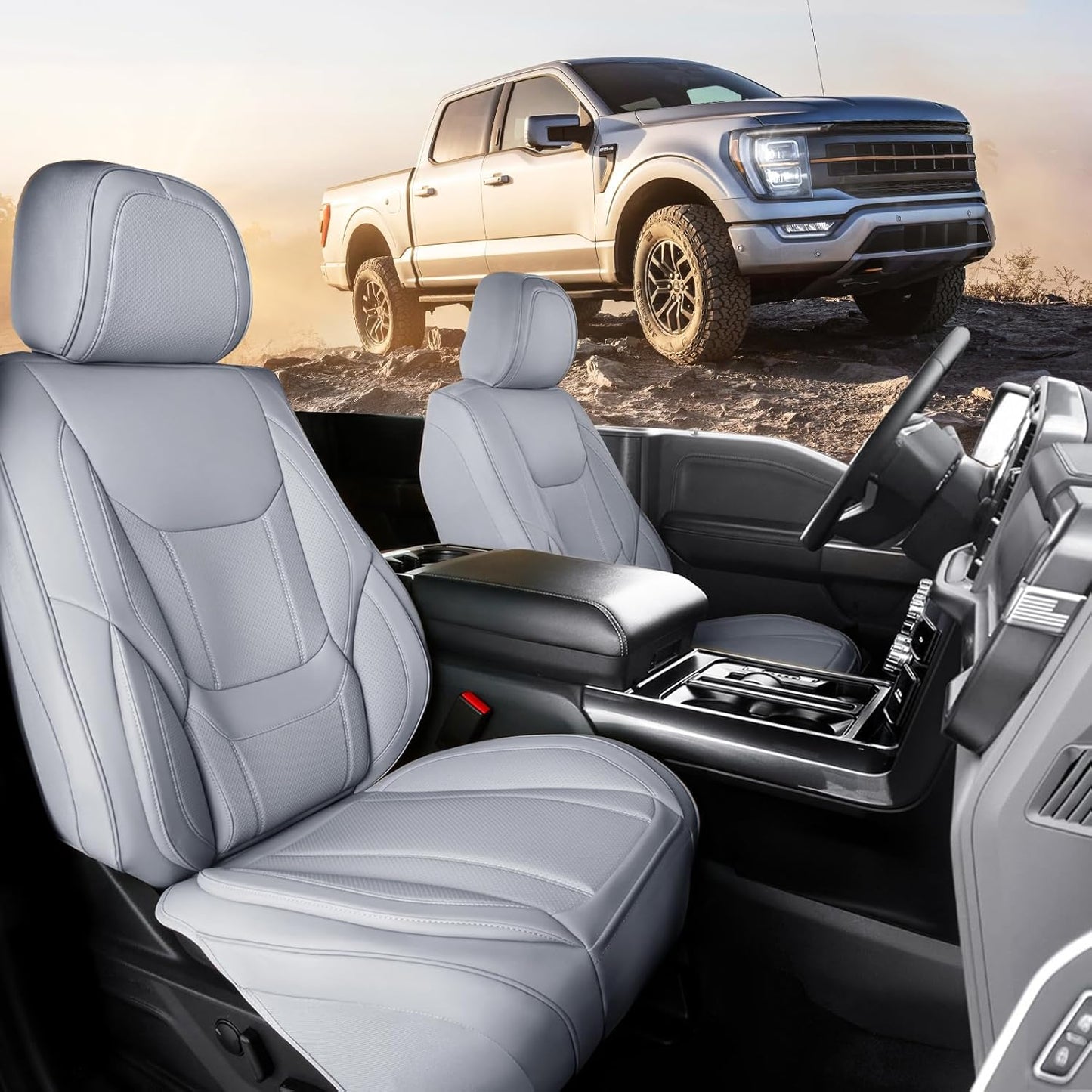 Coverland Custom Car Seat Covers Compatible with 2000-2006 Tundra Regular Cab, Access Cab, Double Cab - Premium Leather Waterproof Interior Protector Front Seat-Gray [See Size Chart-Size A61]