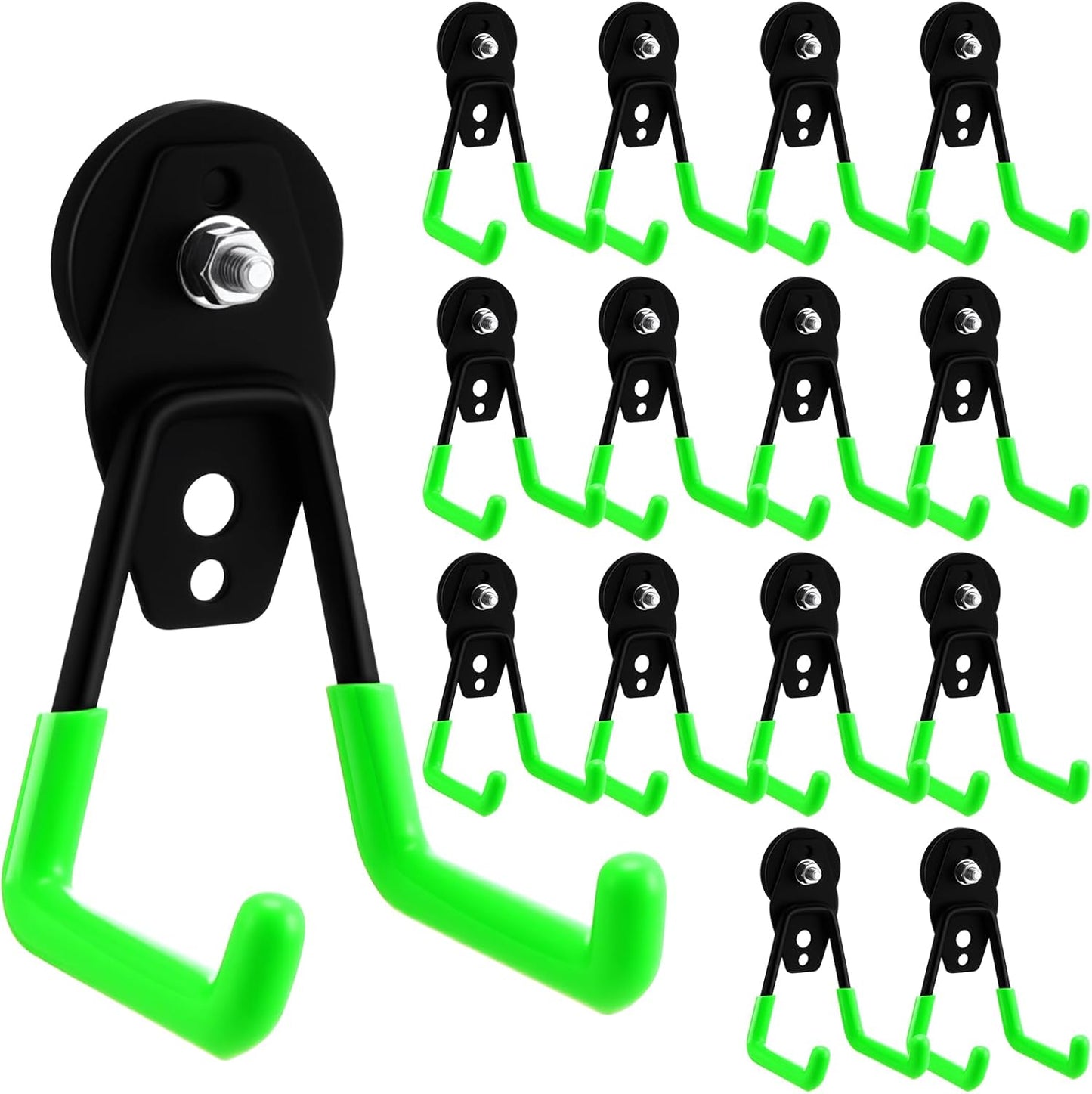Landhoow Large Magnetic Hooks Heavy Duty Garage Magnet Hooks Strong Storage Utility Magnetic Hangers with Anti Slip Rubber Coating for Indoor and Outdoor Hanging(Green,14 Pcs)