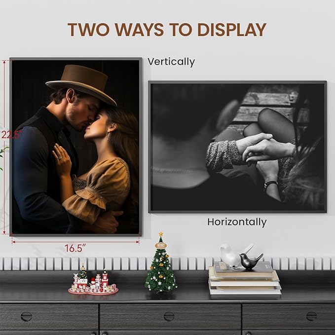Heimlove 17x23 Metal Picture Frame,Black Aluminum Wall Gallery Poster Puzzles Artwork frames-Real Tempered Glass,Mounting Horizontally or Vertically Decor for Wall-1Pack