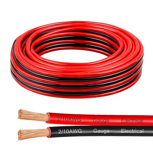 10 Gauge Wire 20 Feet, 10/2 AWG Pure Copper Wire, 10AWG 2 Conductors Red Black Oxygen Free Stranded Low Voltage Wire for Solar Panel, Automotive, Audio Auto, LED Lighting(10 AWG 20FT)
