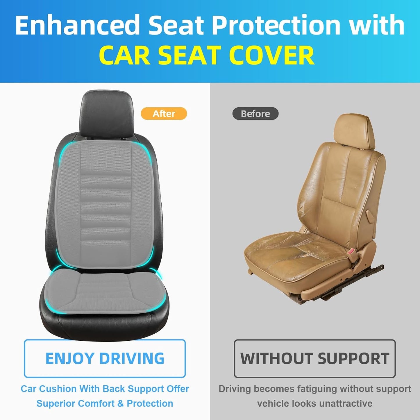Car Seat Cushion with Back Support Pillow, Comfy Lumbar Support & Seat Cushion, Memory Foam Driving Pillow for Back-Sciatica Pain Relief, Auto Pad Suitable for Car, Truck, SUV - 4D Mesh Grey