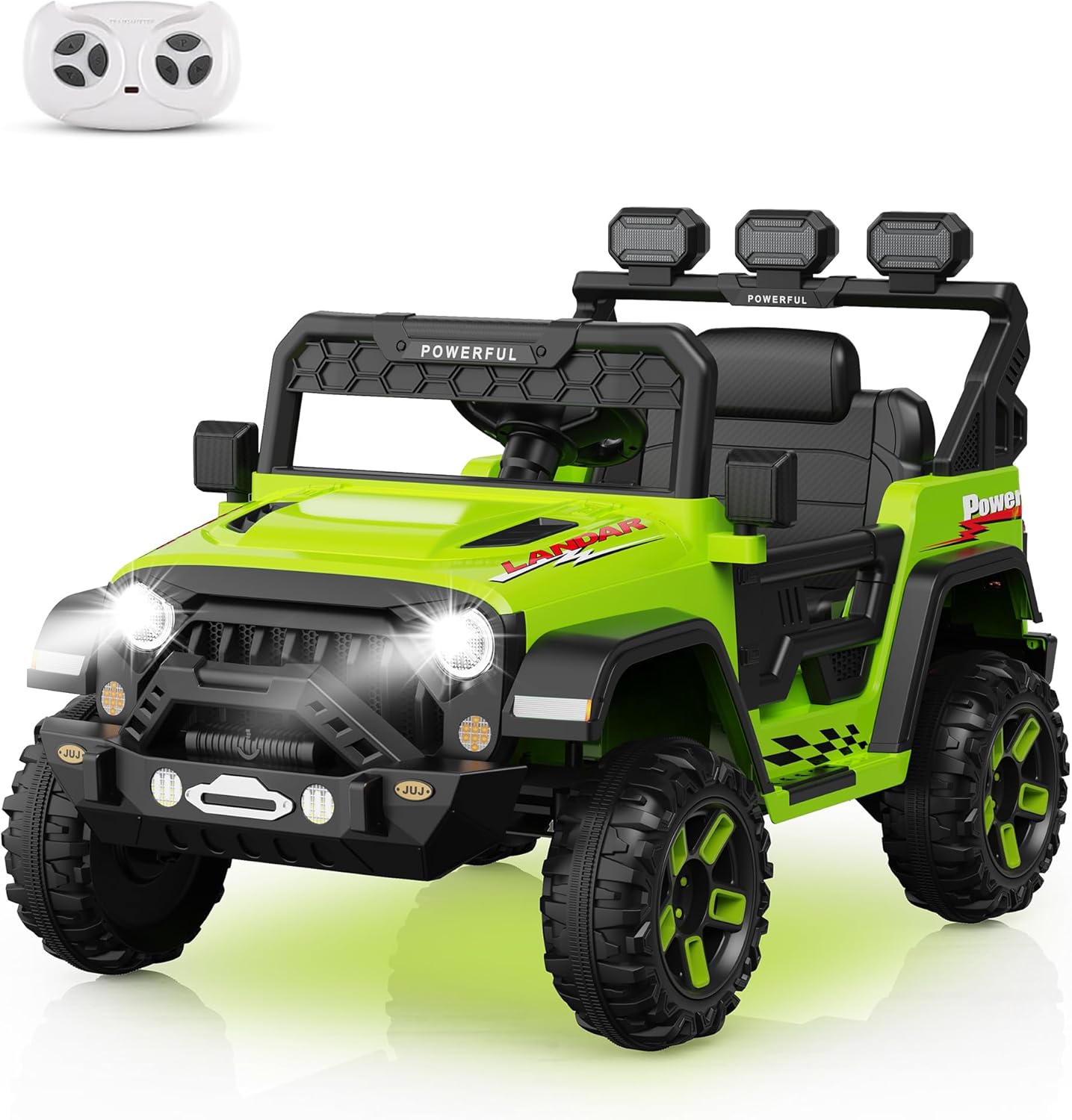 Kids Electric Vehicle, 12V Battery Powered Ride On Car with 2.4G Remote Control, Electric Car for Kids, 3 Speed Ride On Toy, Soft Start, LED Lights, Bluetooth, Green